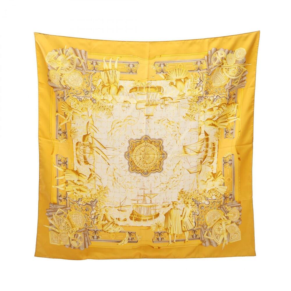 Hermes HERMES Carre 90 AZVLEJOS Scarf Muffler Silk Women's Yellow Multicolor